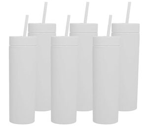 skinny tumblers with lids and straws bulk.matte white slim tumbler cups with straws.22 oz plastic pastel double walled acrylic skinny tumbler set for smoothie ice coffee.customizable diy gift.