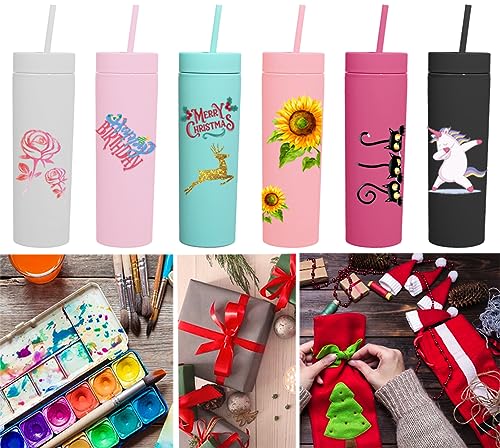 Skinny Tumblers with Lids and Straws Bulk.Matte White Slim Tumbler Cups with Straws.22 oz Plastic Pastel Double Walled Acrylic Skinny Tumbler Set for Smoothie Ice Coffee.Customizable DIY Gift.