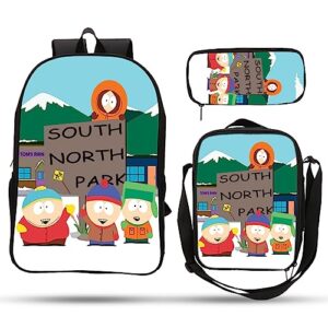 lesome 3-piece school backpack,south north park backpack boys girls school bag back to school supplies with lunch box and pencil case