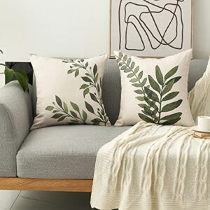 tritard outdoor pillow covers set of 2 waterproof fabric green botanical plant leaves throw pillow covers leaf pillowcases for patio furniture living room, 20x20