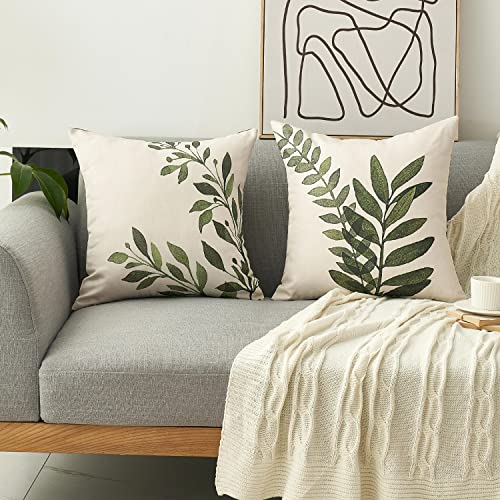 Tritard Outdoor Pillow Covers Set of 2 Waterproof Fabric Green Botanical Plant Leaves Throw Pillow Covers Leaf Pillowcases for Patio Furniture Living Room, 20x20