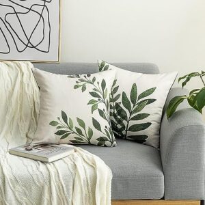 Tritard Outdoor Pillow Covers Set of 2 Waterproof Fabric Green Botanical Plant Leaves Throw Pillow Covers Leaf Pillowcases for Patio Furniture Living Room, 20x20