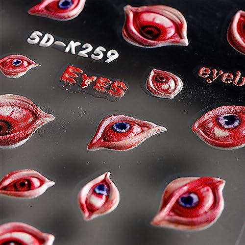 JMEOWIO 3D Embossed Halloween Nail Art Stickers Decals Self-Adhesive Pegatinas Uñas 5D Skull Horror Evil Eyes Bat Ghost Nail Supplies Nail Art Design Decoration Accessories 4 Sheets