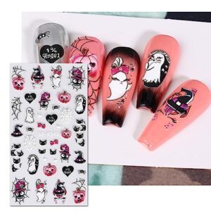 JMEOWIO 3D Embossed Halloween Nail Art Stickers Decals Self-Adhesive Pegatinas Uñas 5D Skull Horror Evil Eyes Bat Ghost Nail Supplies Nail Art Design Decoration Accessories 4 Sheets