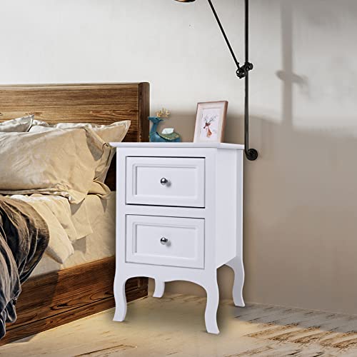 Ynredee NightStand,Bedside Table with 2 Drawers & Solid Wood Legs,Wood Accent Table,End Side Table for Bedroom,Living Room,Study,Hallway,Dorm (2 Pack)