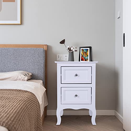 Ynredee NightStand,Bedside Table with 2 Drawers & Solid Wood Legs,Wood Accent Table,End Side Table for Bedroom,Living Room,Study,Hallway,Dorm (2 Pack)