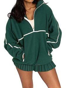 vnira women’s oversized sweatshirt fleece crew neck long sleeve half zip casual pullover hoodie tops fall y2k clothes deep green