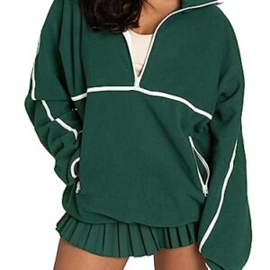 VNIRA Women’s Oversized Sweatshirt Fleece Crew Neck Long Sleeve Half Zip Casual Pullover Hoodie Tops Fall Y2K Clothes Deep Green