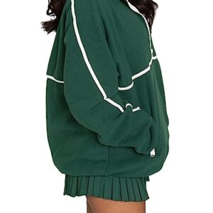 VNIRA Women’s Oversized Sweatshirt Fleece Crew Neck Long Sleeve Half Zip Casual Pullover Hoodie Tops Fall Y2K Clothes Deep Green