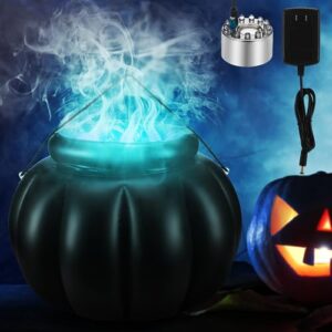 Jenaai 22" Inflatable Halloween Black Cauldron Pot with LED Mister Fogger Maker Changing Light Witches Cauldron Candy Bucket Beverage Bowl for Party Trick or Treat Halloween Decor