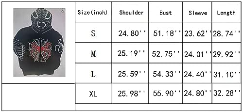 Rvnsu Women Y2K Spider Web Hoodies Gothic Full Zip Up Hoodie Punk Jackets Graphic Sweatshirt Hoodies(Red,M)