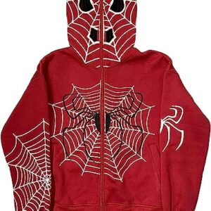 Rvnsu Women Y2K Spider Web Hoodies Gothic Full Zip Up Hoodie Punk Jackets Graphic Sweatshirt Hoodies(Red,M)