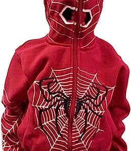 Rvnsu Women Y2K Spider Web Hoodies Gothic Full Zip Up Hoodie Punk Jackets Graphic Sweatshirt Hoodies(Red,M)