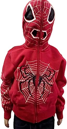 Rvnsu Women Y2K Spider Web Hoodies Gothic Full Zip Up Hoodie Punk Jackets Graphic Sweatshirt Hoodies(Red,M)