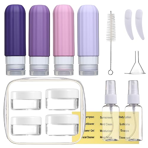 Mrsdry 16 Pack Travel Bottles Set for Toiletries, Leakproof Travel Containers for Toiletries TSA Approved Silicone Travel Accessories Squeezable Refillable 3oz for Shampoo Conditioner Lotion