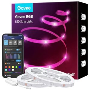 govee 130ft led strip lights, bluetooth rgb led lights with app control, 64 scenes and music sync led lights strip for bedroom, living room, party, etl listed adapter (2 rolls of 65ft)