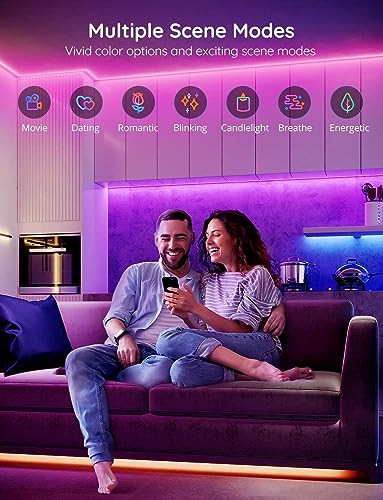 Govee 130ft LED Strip Lights, Bluetooth RGB LED Lights with App Control, 64 Scenes and Music Sync LED Lights Strip for Bedroom, Living Room, Party, ETL Listed Adapter (2 Rolls of 65ft)