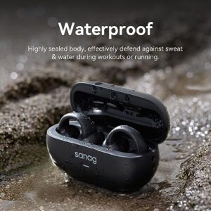 Sanag Open Ear Wireless Earbuds Bluetooth 5.3 Clip On Earphones Small Bone Conduction Headphones with Microphone 24Hrs Playback Charging Case Waterproof for Gym Workout Running Sport