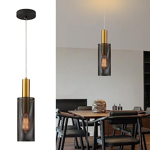 Galental Modern Pendant Light Fixtures, Black Mental Iron Mesh Pendant Lighting, Adjustable Farmhouse Hanging Light, Industrial Light Fixtures for Kitchen Island,Dinning Room,Bedroom,Hallway,1 Pack