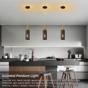 Galental Modern Pendant Light Fixtures, Black Mental Iron Mesh Pendant Lighting, Adjustable Farmhouse Hanging Light, Industrial Light Fixtures for Kitchen Island,Dinning Room,Bedroom,Hallway,1 Pack