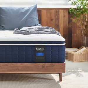 coolvie twin xl mattress 12 inch, medium firm xl twin mattress in a box, hybrid individual pocket springs with memory foam, cooler sleep with pressure relief and support