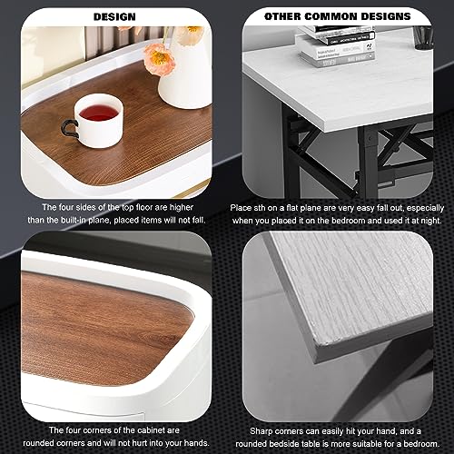 funest Nightstand, 3-Tier Storage End Table, White Bedside with Drawers for Bedroom, Cabinet Stand by Sofa, Plastic Frame/Removable Wood Top Panel/Oval Visual Sideboard