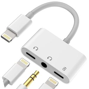 lightning to headphone adapter for iphone, apple mfi certified 3 in 1 lightning to 3.5mm headphone jack and charger dongle earphone splitter compatible with iphone 14 13 12 11 xs xr x 8 7 ipad