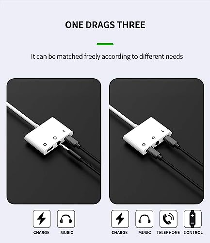 Lightning to Headphone Adapter for iPhone, Apple MFi Certified 3 in 1 Lightning to 3.5mm Headphone Jack and Charger Dongle Earphone Splitter Compatible with iPhone 14 13 12 11 XS XR X 8 7 iPad