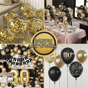 30th Birthday Decorations for Him Men , Black and Gold 30th Birthday Balloons Party Decorations with 30th Happy Birthday Banner，Black and Gold Balloons Black Gold Decor for 30th Birthday Party