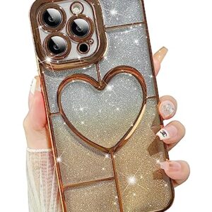 Yeddabox Compatible with iPhone 14 Pro Max Case Heart Phone Case Cute Bling Plating Soft Shockproof Full Camera Protection Bumper Phone Cases for iPhone 14 Pro Max Women Girls Case 6.7" - Glod