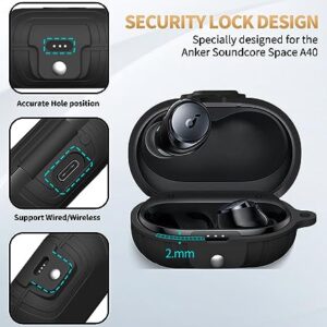 [Newest Secure Lock] Alquar for Anker Soundcore Space A40 Case Cover, Silicone Protective Scratch Shock Cover ONLY Compatible with Anker Soundcore Space A40 Earbuds Charging Case with Carabiner(Black)