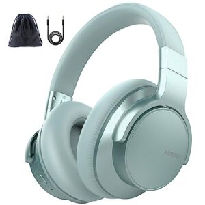 ausdom wireless noise cancelling headphones bluetooth, e7 over-ear anc headphones with microphone, 50hrs playtime, hi-fi stereo sound, usb c charge, comfortable earpads for travel work, mint green