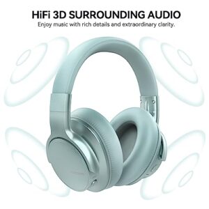 AUSDOM Wireless Noise Cancelling Headphones Bluetooth, E7 Over-Ear ANC Headphones with Microphone, 50Hrs Playtime, Hi-Fi Stereo Sound, USB C Charge, Comfortable Earpads for Travel Work, Mint Green