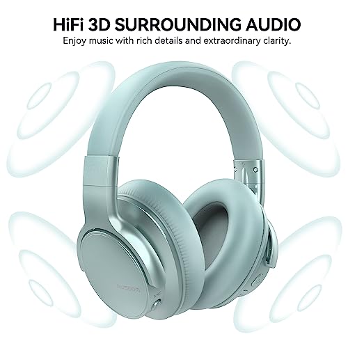 AUSDOM Wireless Noise Cancelling Headphones Bluetooth, E7 Over-Ear ANC Headphones with Microphone, 50Hrs Playtime, Hi-Fi Stereo Sound, USB C Charge, Comfortable Earpads for Travel Work, Mint Green