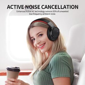 AUSDOM Bluetooth Noise Cancelling Headphones: E7 Wireless Over Ear ANC Headphones with Microphone, 50H Playtime, Hi-Fi Stereo Sound, Comfortable Earpads for Travel Work Adults, Black Red