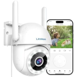 4mp security camera outdoor, litokam 2.5k cameras for home security outside with 360° ptz, color night vision and siren, auto tracking & ai motion detection, no monthly fee, 2-way talk