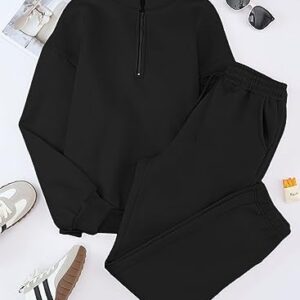 Aleumdr Womens 2 Piece Sweatsuit Sets 2023 Fall Trendy Half Zip Pullover Long Sleeve Sweatshirt Jogger Pants Outfits with Pockets Black XX-Large