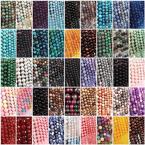 homeemoh 60pcs 6mm Real Gemstone Beads Natural Round Stone Beads Loose Quartz Beads Spacer Beads for Beading Crafts