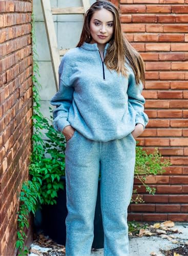 Aleumdr Womens Oversized Half Zip Pullover Long Sleeve Sweatshirt Jogger Pants Lounge Sets 2 Piece Sweatsuit with Pockets Blue-Grey Large