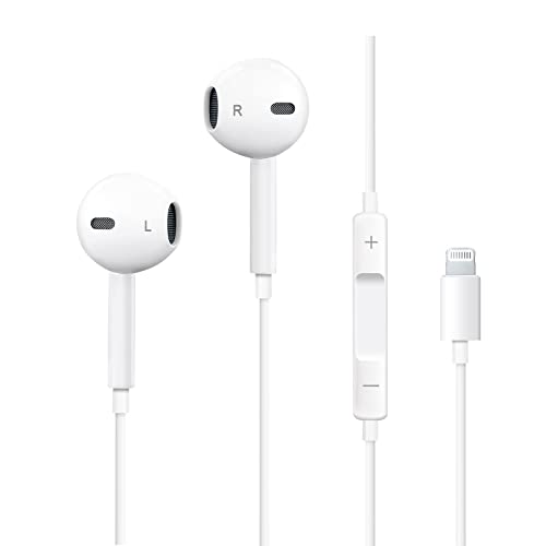 [Apple MFi Certified] Apple Headphones Wired Earbuds with Lightning Connector Earphones with Built-in Microphone & Volume Control Compatible with iPhone 14/13/12/11/XR/XS/X/8/7/SE