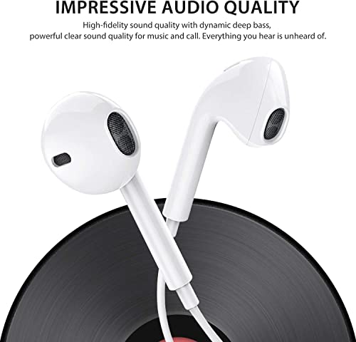 [Apple MFi Certified] Apple Headphones Wired Earbuds with Lightning Connector Earphones with Built-in Microphone & Volume Control Compatible with iPhone 14/13/12/11/XR/XS/X/8/7/SE