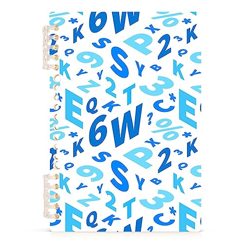 Blue English Letters Digital Spiral Journal Notebook for Women Men A5 Memo Notepad Sketchbook with Durable Hardcover & 60 Pages College Notebooks for Boys Grils Study Notes Work School Journaling