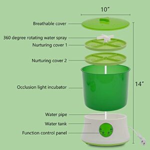 WenDissy Bean Sprouts Machine, Seed Sprouter Kits, 2 Layers Automatic Bean Sprouts Maker, Large Capacity Seed Grow Machine Also for Radish, Alfalfa, Wheatgrass, Broccoli Sprouts