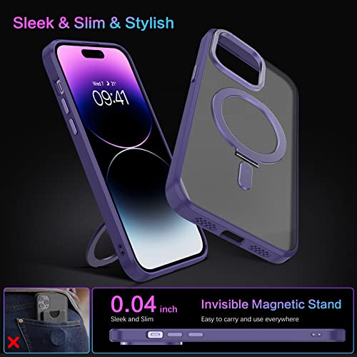 DUEDUE for iPhone 14 Pro Magnetic Case with Invisible Stand [Compatible with Magsafe], Full Body Protective Cover Slim Shockproof Kickstand Phone Case for Apple iPhone 14 Pro 6.1", Purple