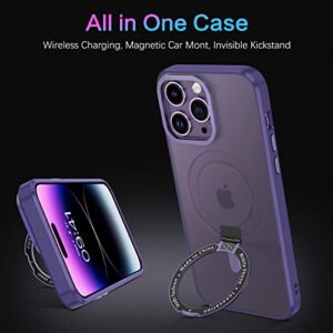 DUEDUE for iPhone 14 Pro Magnetic Case with Invisible Stand [Compatible with Magsafe], Full Body Protective Cover Slim Shockproof Kickstand Phone Case for Apple iPhone 14 Pro 6.1", Purple