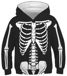 aluwu boys girls hoodies kids 3d print pullover sweatshirts with pocket cool funny long sleeve hooded cute graphic comfy halloween skeletonhoody for teens size 11-12t