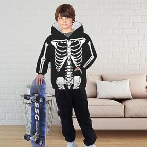 ALUWU Boys Girls Hoodies Kids 3D Print Pullover Sweatshirts With Pocket Cool Funny Long Sleeve Hooded Cute Graphic Comfy Halloween SkeletonHoody for Teens Size 11-12T