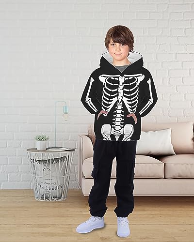 ALUWU Boys Girls Hoodies Kids 3D Print Pullover Sweatshirts With Pocket Cool Funny Long Sleeve Hooded Cute Graphic Comfy Halloween SkeletonHoody for Teens Size 11-12T