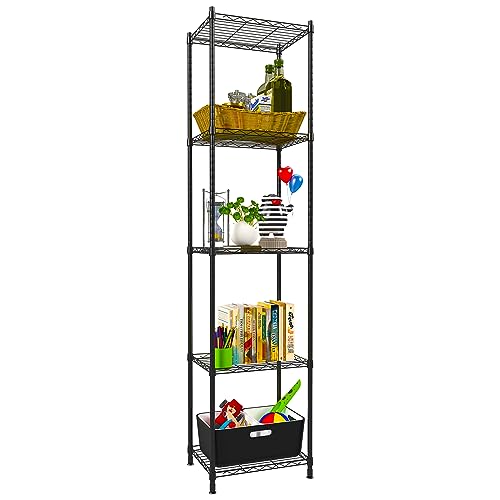 ZHAZHADI Metal Storage Rack 5 Tier Adjustable Storage Shelf Wire Shelving Unit Storage Shelves Metal 660Lbs Capacity 17" L x 13" W x 63" H for Pantry Closet Kitchen Laundry Black