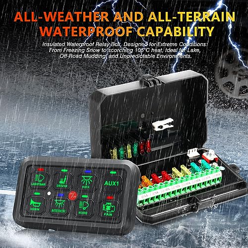 GEARZAAR 8 Gang Switch Panel with APP RGB Automatic Dimmable On-Off LED Switch Panel, Toggle Momentary Pulsed Bluetooth Electronic Relay System 12-24V IP65 Waterproof for Pickup Jeep UTV SUV Marine